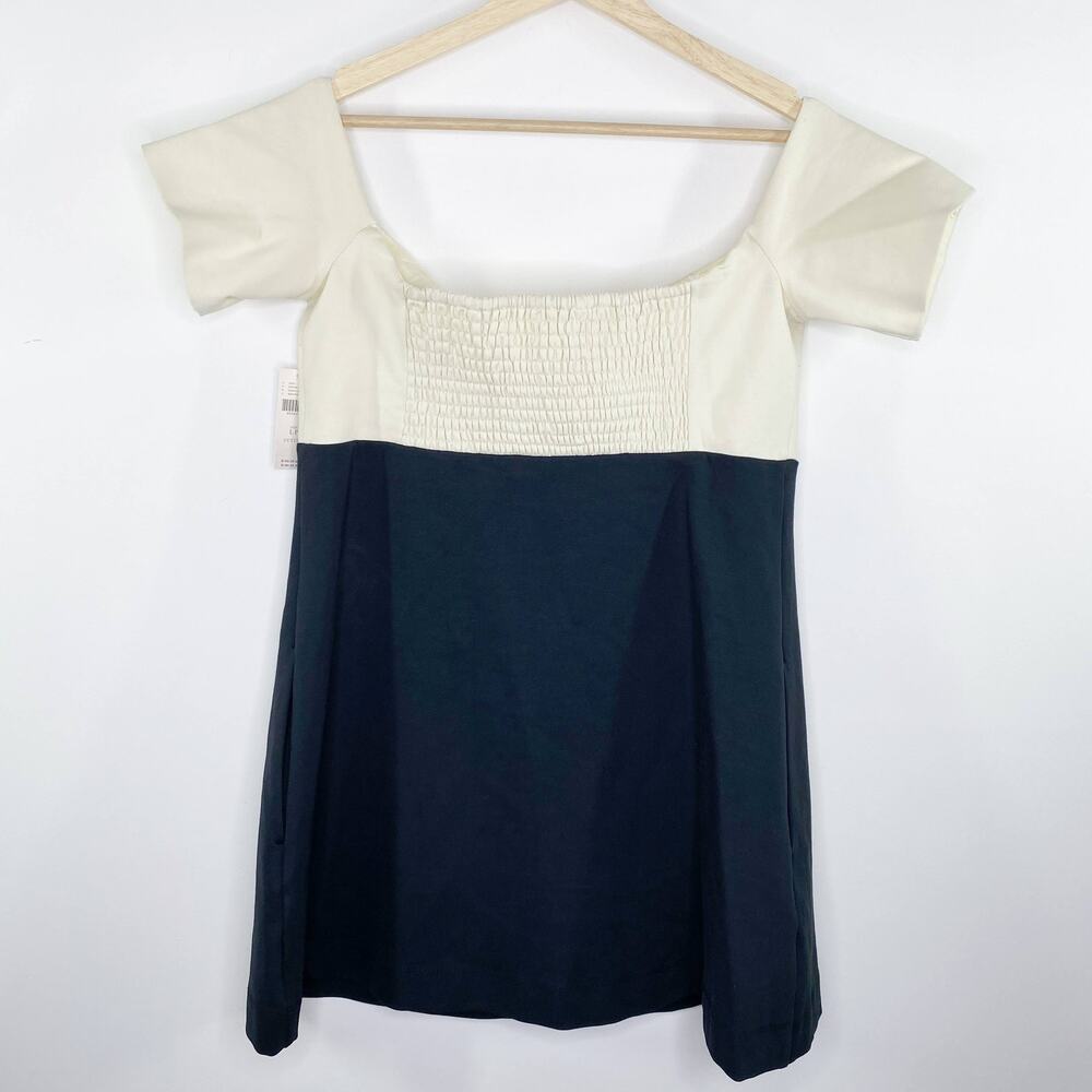 Anthropologie Maeve Cream Navy Blue Mini Dress Womens Size LP Large Petite NWT - Picture 2 of 10